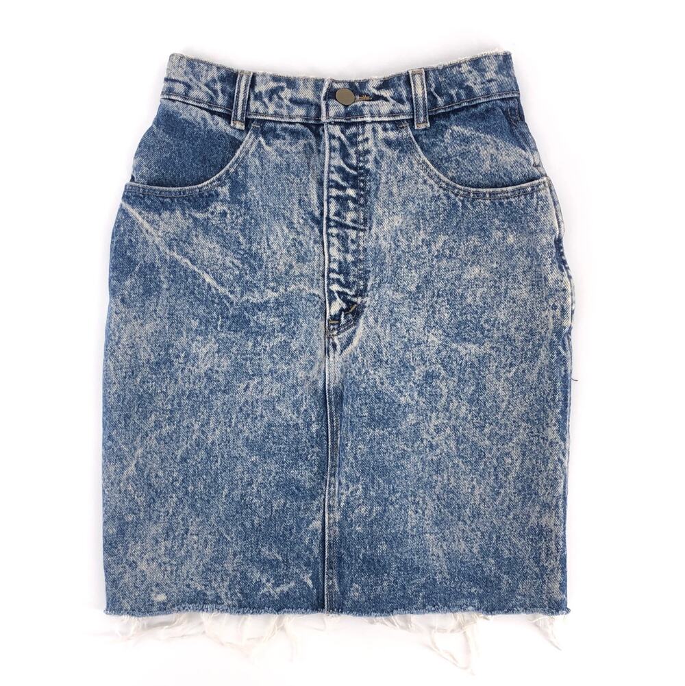 80s acid washed denim jean skirt 1980s vintage